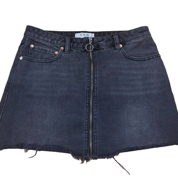 Free People We The Free Zip Up Mini Skirt Distressed Black Denim Womens 28 - Picture 2 of 6